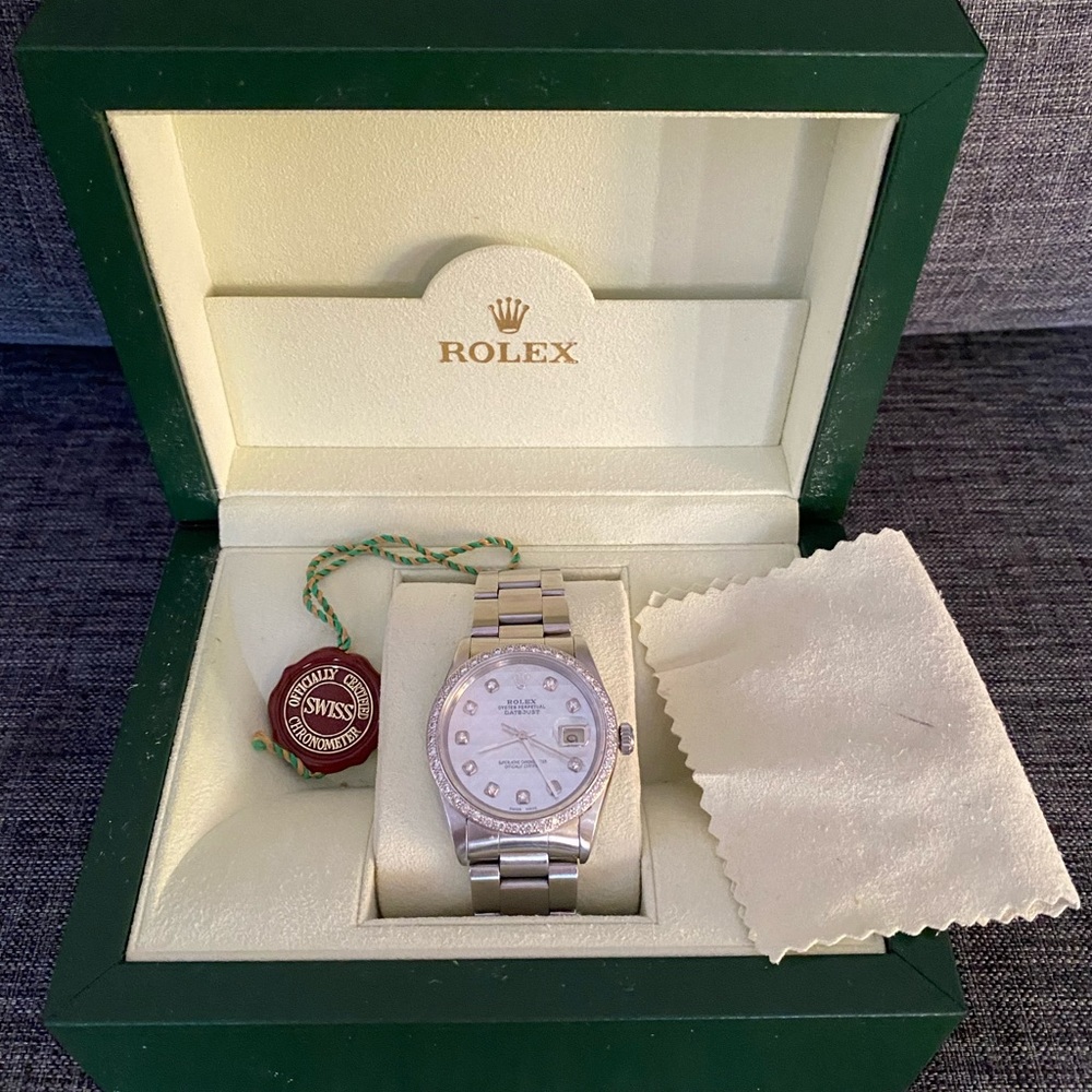 MEN’S 18K WHITE GOLD/SILVER DIAMOND BEZEL ROLEX WATCH
